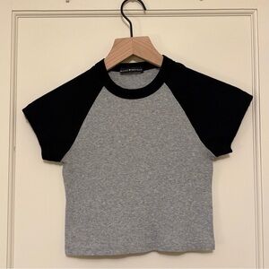 Brandy Melville Gray and Black Ribbed Short Sleeve Tee Crop Top